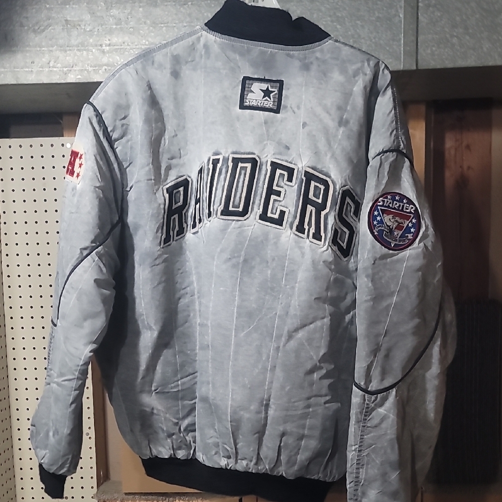 Gray Acid Wash Vintage Raiders Starter Jacket Size L Black Trim - Picture 3 of 11